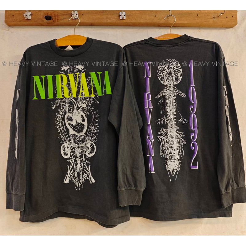 NIRVANA 1992 Tour Bio Washed long Sleeve เสื้อวินเทจ เสื้อทัวร์ วงร๊อค heavy vintage shirt
