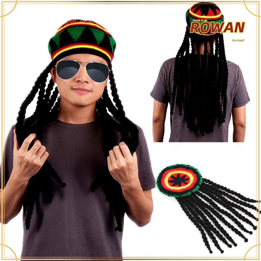 ROWANTH Rasta หมวกชุดแฟนซีแปลก Bob Marley Dreadlocks วิกผม Braid หมวก