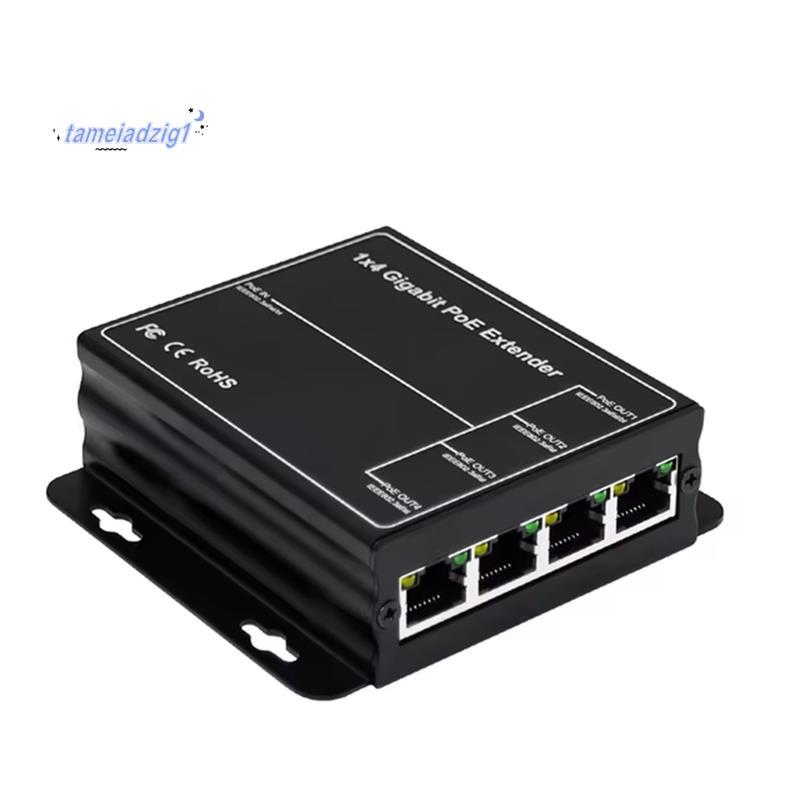 4 พอร์ต Gigabit POE Extender 100/1000Mbps 90W 1in 4 Out PoE Repeater DIN Rail เครือข่าย VLAN สําหรับ