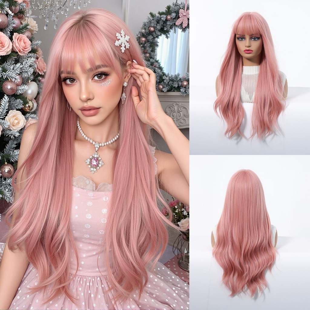 HENRY MARGU Pink Synthetic Wigs Long Body Wavy Wig for Women Christmas Use Natural Hair Heat Resista