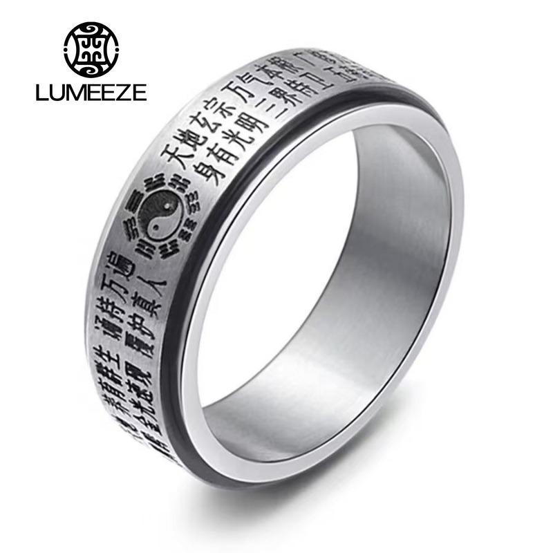 LUMEZE 6 มม.Bagua หมุนความวิตกกังวลบรรเทาแหวนสแตนเลสฟรีหมุนปลายนิ้ว Gyroscope สําหรับทุกวัน TS501 #