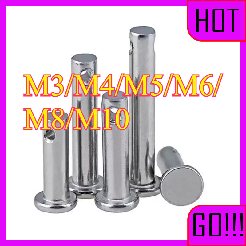 หมุดพิน ปิ๊น สลัก หัวกลมแบน สแตนเลส 304 แถมปิ้นเสียบ / clevis pin w/ cotter pin   M3/M4/M5/M6/M8/M10