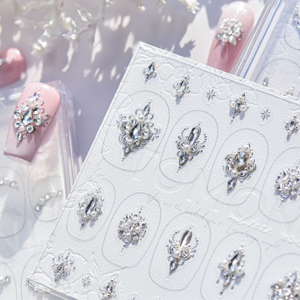 [Meow.sensei] tomoni เครื่องประดับเพชรแต่งเล็บสไตล์ใหม่พร้อมขอบส่วนโค้งเพชรเต็มแสงหรูหราลูกไม้ฝรั่งเศสเล็บเครื่องประดับเพชร