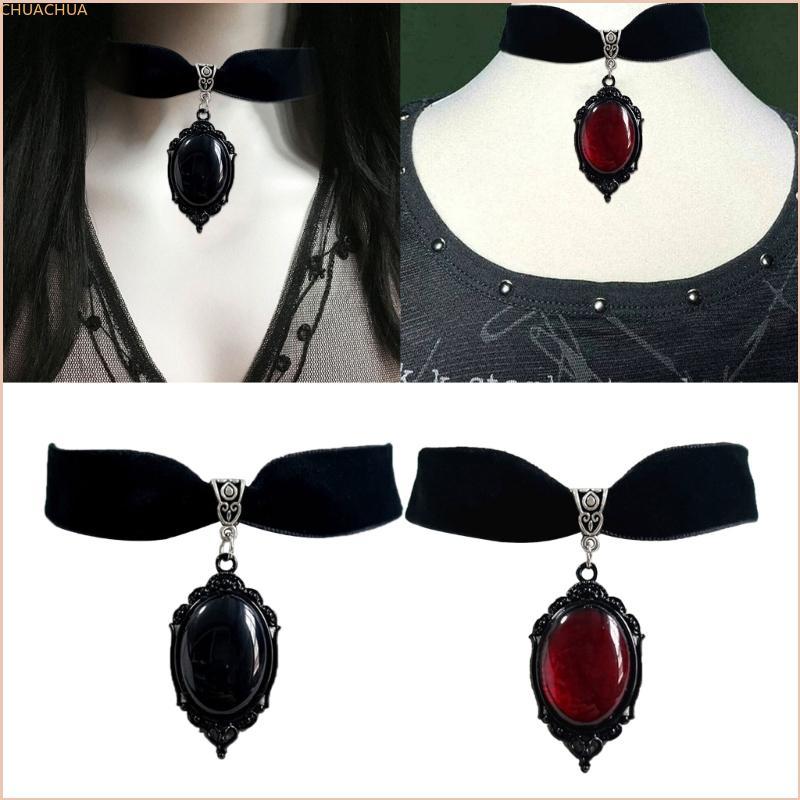 Chu กํามะหยี่สีดําคอ Gothic Victorian สีดํานูนคริสตัลสร้อยคอแฟชั่นผู้หญิงของขวัญ Pagan Witchcraft เค