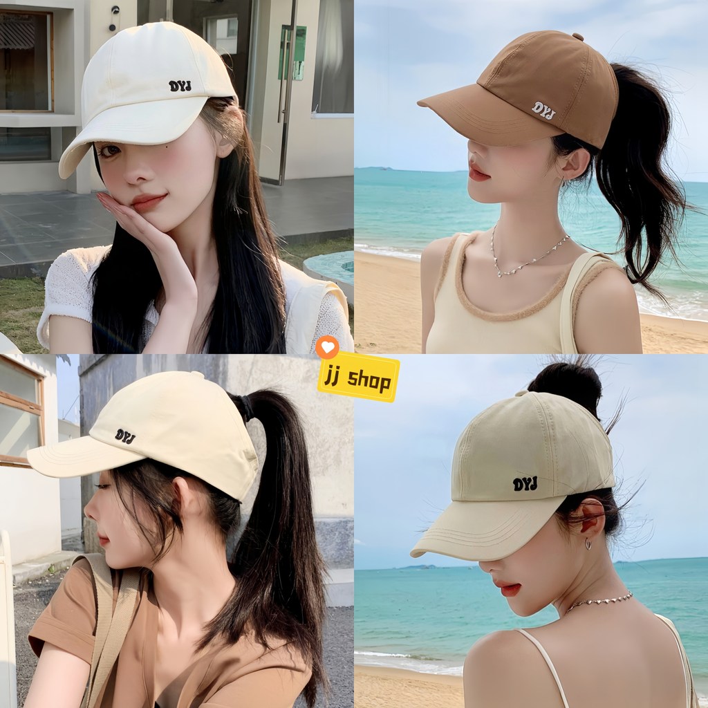 JJ Shop💜พร้อมส่ง หมวกเบสบอล แต่งรูหางม้า สามารถปรับได้ ปักตัวหนังสือ สีพื้น MK-7-0