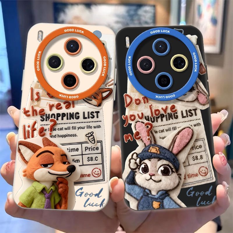 สําหรับ VIVO X300Pro X200 FE X100Pro X90Pro X80PRO X70PRO X300 X100 X90 X80 X70 Pro 5G เคสโทรศัพท์ปลอกการ์ตูนกระต่าย Fox ซิลิโคน Anti-drop Soft เกราะป้องกัน