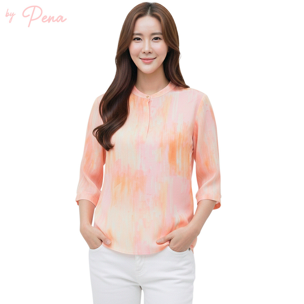 By Pena เสื้อเชิ้ตแขนยาวลายดอกไม้คอจีน BPSL122503