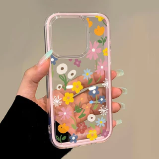 นิ่ม 2in1 สีแคนดี้ เข้ากันได้สำหรับ เคสไอโฟน11 สำหรับ iphone 16 Pro Max 7Plus XR 12 13 14 15 ดอกไม้สวยๆ