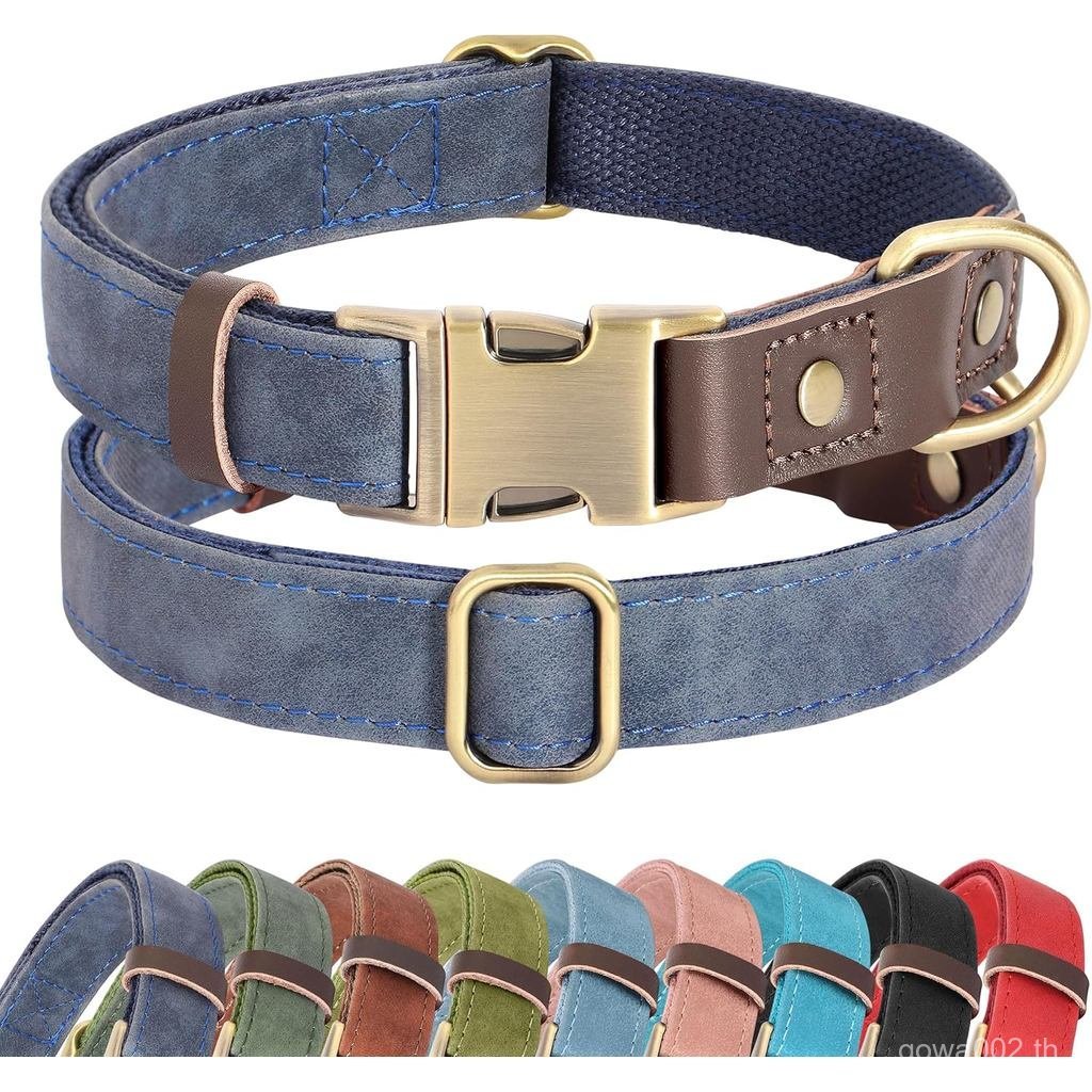 Didog ปลอกคอสุนัขหนัง PU นุ่มสําหรับสุนัขขนาดกลาง,ปลอกคอสุนัขแบบปรับได้คลาสสิกพร้อมหัวเข็มขัดโลหะแบบ