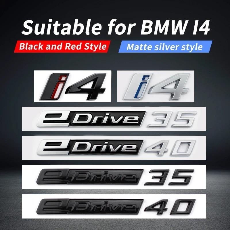 เหมาะสําหรับ BMW i4 การปรับเปลี่ยนป้ายรถ,ป้ายด้านหลัง edrive35 edrive40 ตัวอักษรสีดําเงิน G26 ดิจิตอ