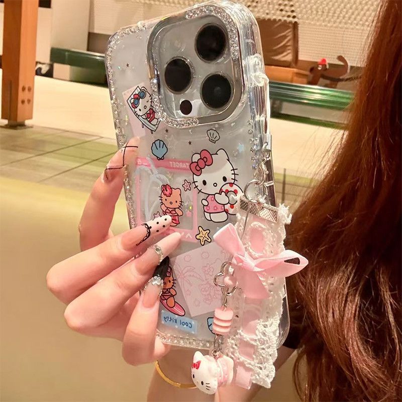手机壳New KT Cat เข้ากันได้กับ Apple 16 Pro Max เคสโทรศัพท์ประกายเพชร IPhone 15 Plus 14/13/12 การ์ตูน 1