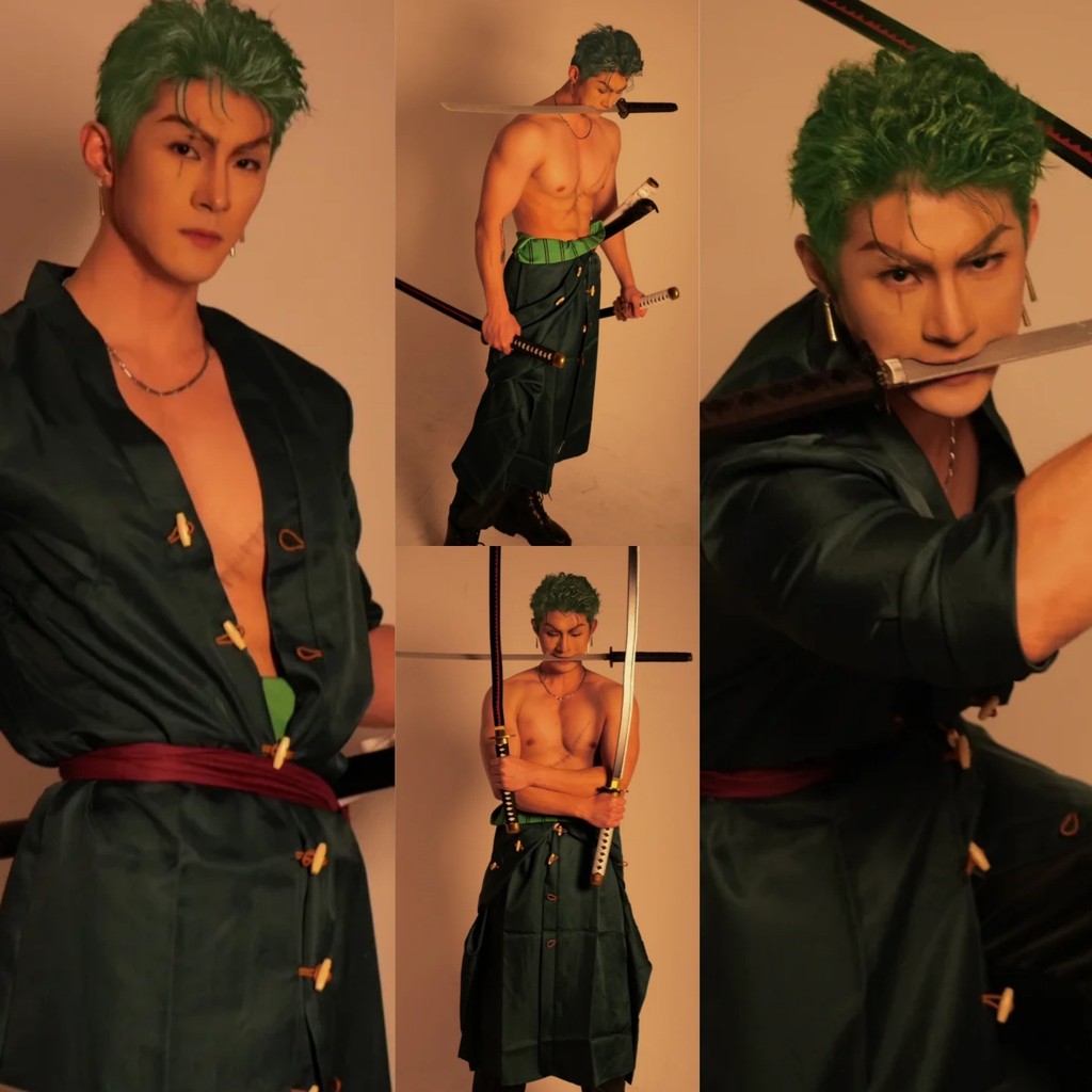 Roronoa Zoro 2nd Cosplay Costume Outfits One Piece Kimono Robe Halloween Cloak Suits For Men ชุดคอสเพลย์วันพีช เสื้อคลุม