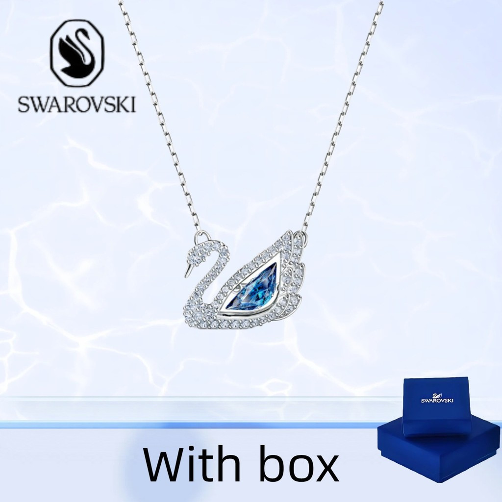 สร้อยคอมุคกิ.swarovski ดีไซน์หงส์เต้นรำพลอยสีฟ้า เงินแท้ S925 พร้อมกล่อง