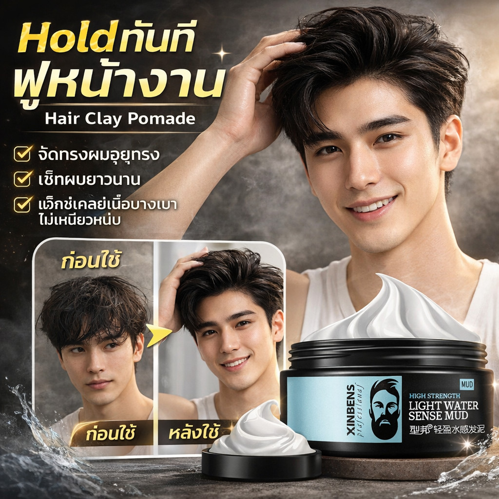 【Holdทันที/ฟูหน้างาน】XINBENS Hair Clay Pomade - Matte Hold/จัดทรงผมอยู่ทรง/เซ็ทผมยาวนาน/แว็กซ์เคลย์เ