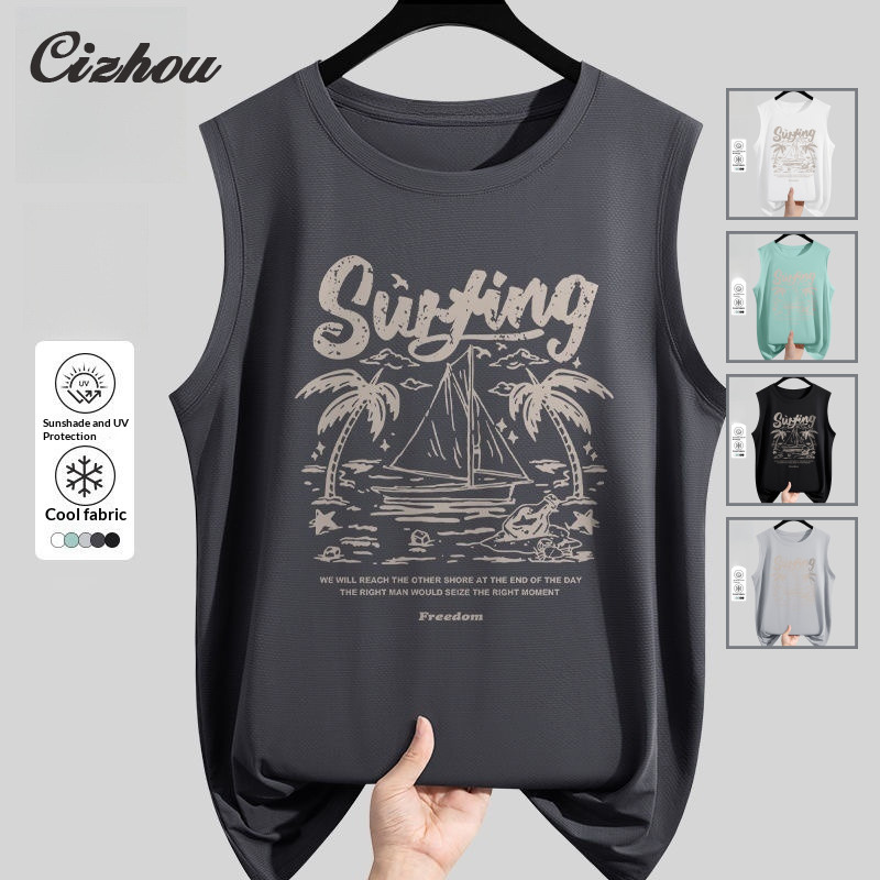 เสื้อยืดกล้ามสไตล์เท่ห์ ทรงหลวม คอกลม สำหรับผู้ชาย