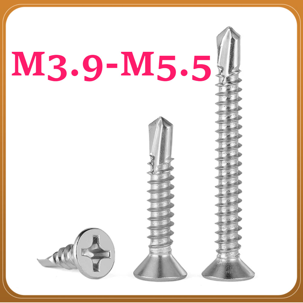 สกรูหัวเตเปอร์ ปลายสว่าน แฉก F+ สแตนเลส 304 Flat Head Phillip Self Drilling Screw SUS304M3.9/M4.2/M4