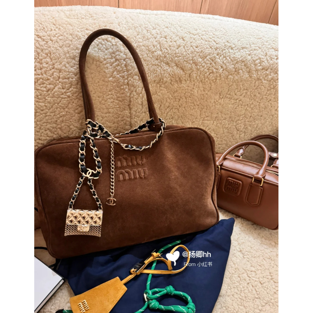 MIU/Mummy Suede Briefcase Mummy Velvet Briefcase Retro Autumn Winter Briefcase Bowling Mummy Briefca