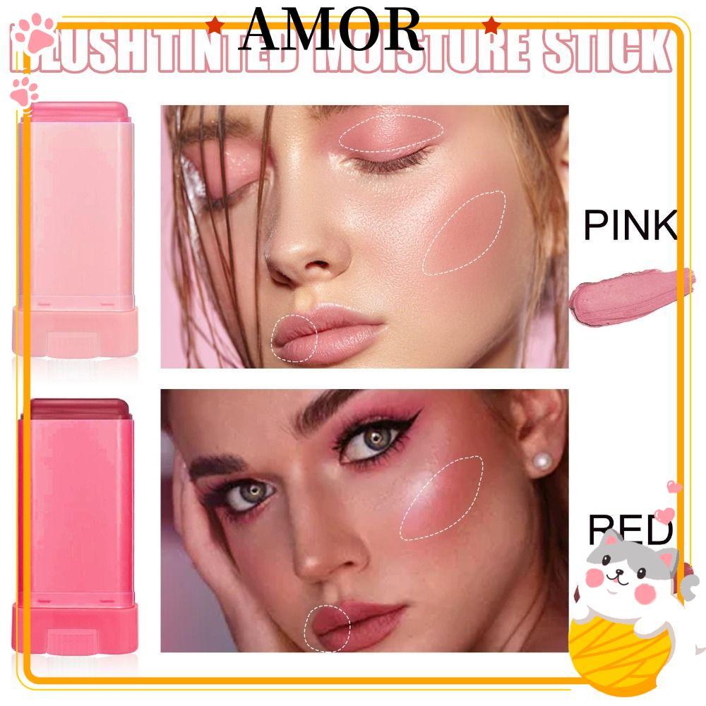 AMOR Blush Cream Stick, Waterproof Pearl Multi-function Blush Stick, Delicate Moisture Hydrating For