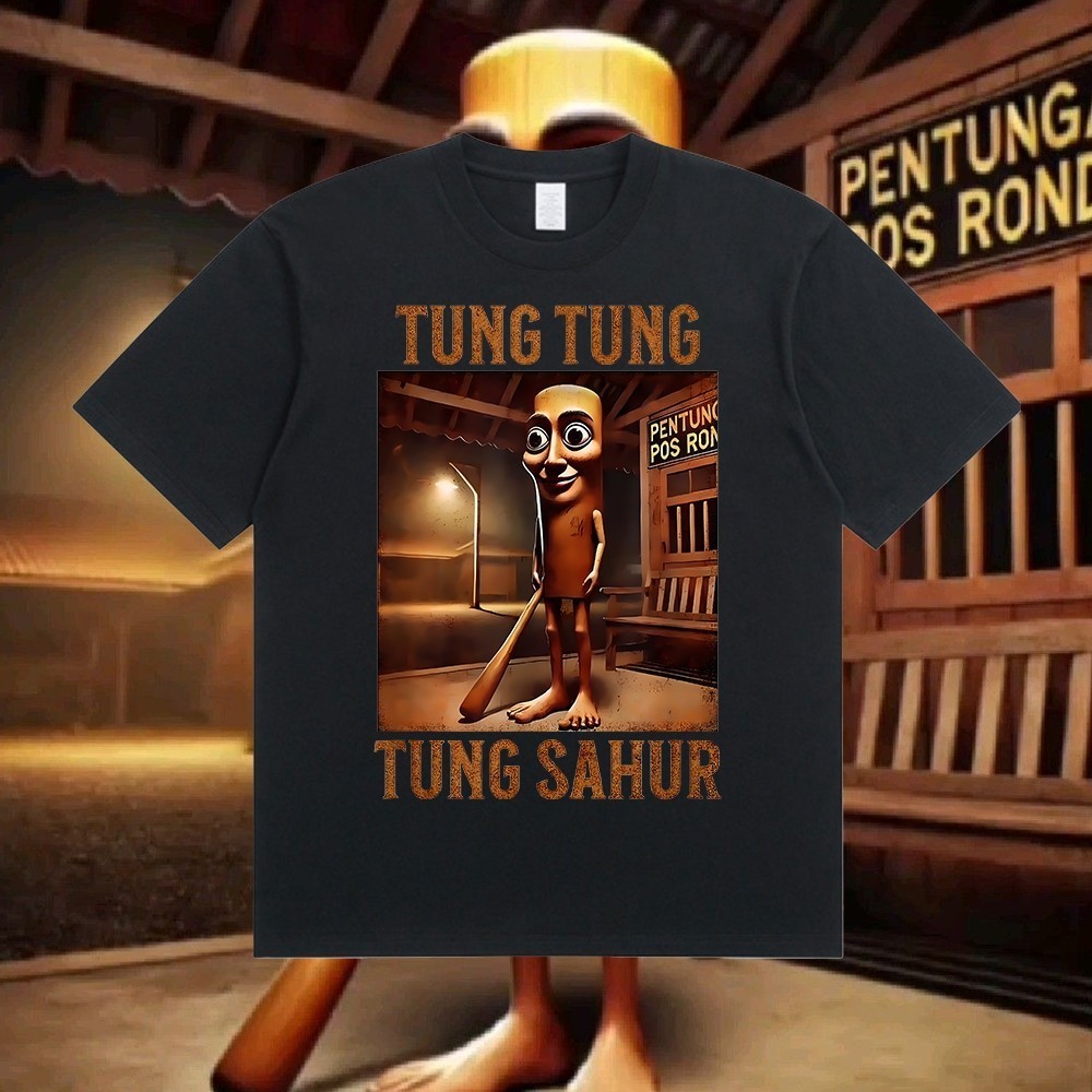 Tung Tung Tung Sahur เสื้อยืดคอกลมผ้าคอตตอนพิมพ์ลายสำหรับผู้ชาย COD