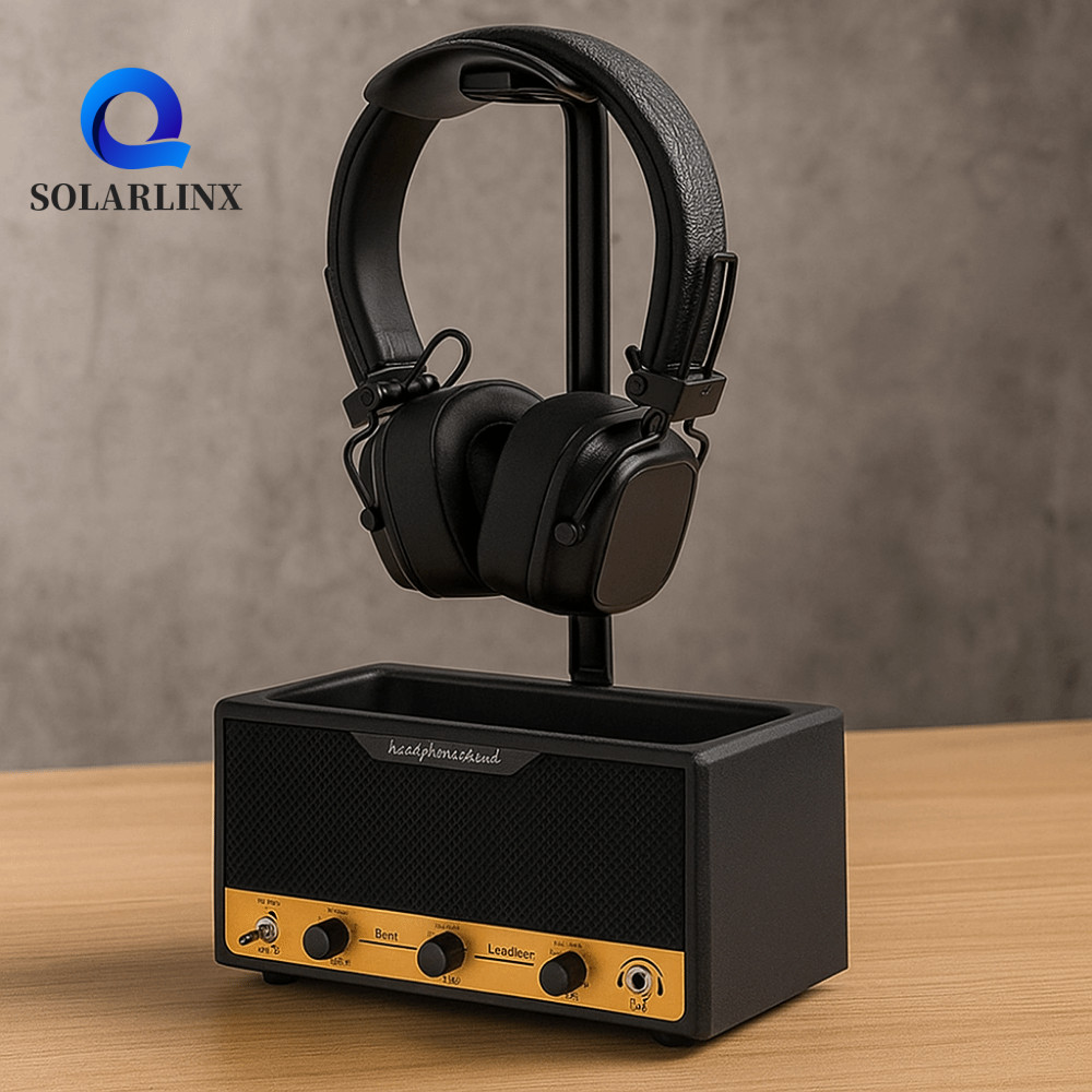 ขาตั้งโชว์หูฟังลําโพง SOLARLINX, ที่วางชุดหูฟังสําหรับเล่นเกมแบบโค้งกว้างโลหะ, สร้างสรรค์พร้อมแถบรองรับประหยัดพื้นที่ขาตั้งหูฟังตกแต่งบ้าน