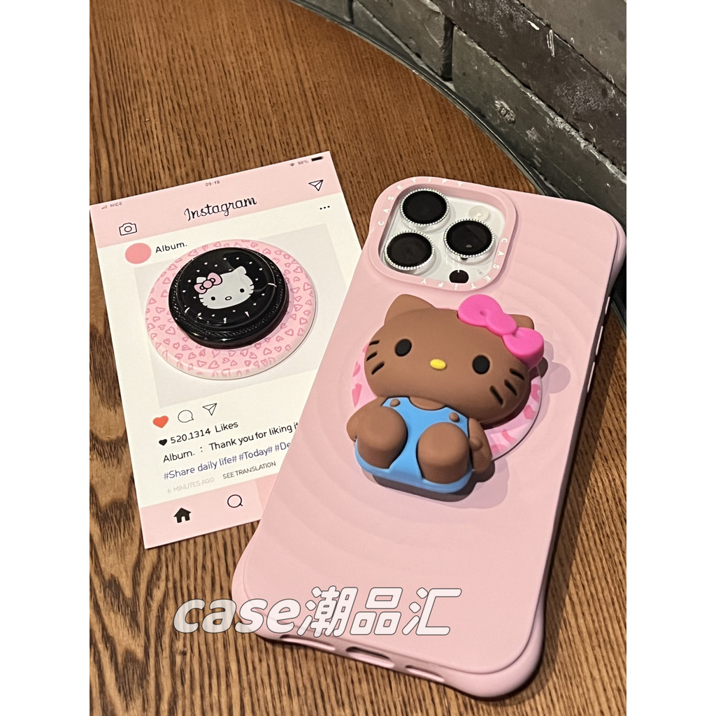 griptok magsafe griptok เหมาะสําหรับน่ารักผิวสีดําคิตตี้แมวฟองเซาซิลิโคนที่วางโทรศัพท์แม่เหล็กสากลถุ