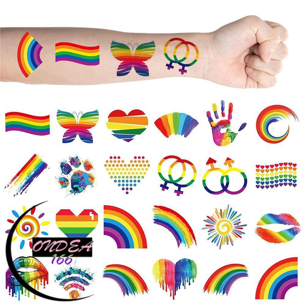 ONDEAL66 12PCS แขนปลอม Tattoo Beauty & Health Body Art Pride Festivals สติกเกอร์ใบหน้า