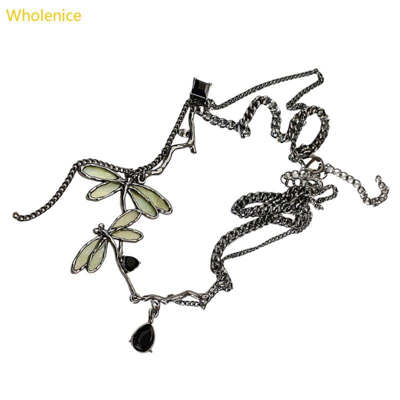 Elegant Gunmetal Odonate Pendant Necklace Unique Clavicle Chain Fashion Jewelry