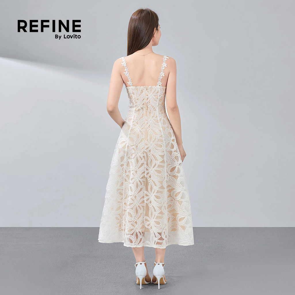 (สง่างาม)(Refine by Lovito) เดรสผู้หญิง Dress Texture สําหรับฤดูใบไม้ผลิ/ฤดูร้อน สีแอปริคอท เกาหลี อินเทรนด์ LR32A031 — صورة 5