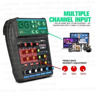 มิกเซอร์ 4 อินพุต พกพาง่าย ใช้งานผ่านพาวเวอร์แบงค์ 5V mixer ใช้ได้ทั้งในบ้านและนอกสถานที่ สำหรับงานเสียงทุกประเภท
