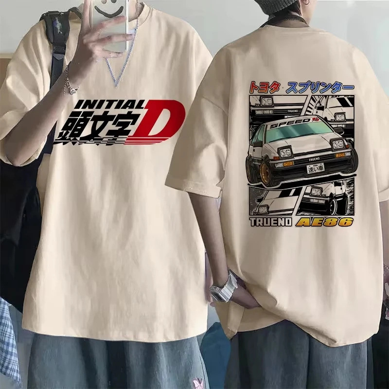 เสื้อยืดลายการ์ตูนญี่ปุ่น Initial D ลายกราฟิก Redsuns สไตล์กอธิค เสื้อยืดผู้ชาย AE86 ลายตลกสไตล์ฮารา