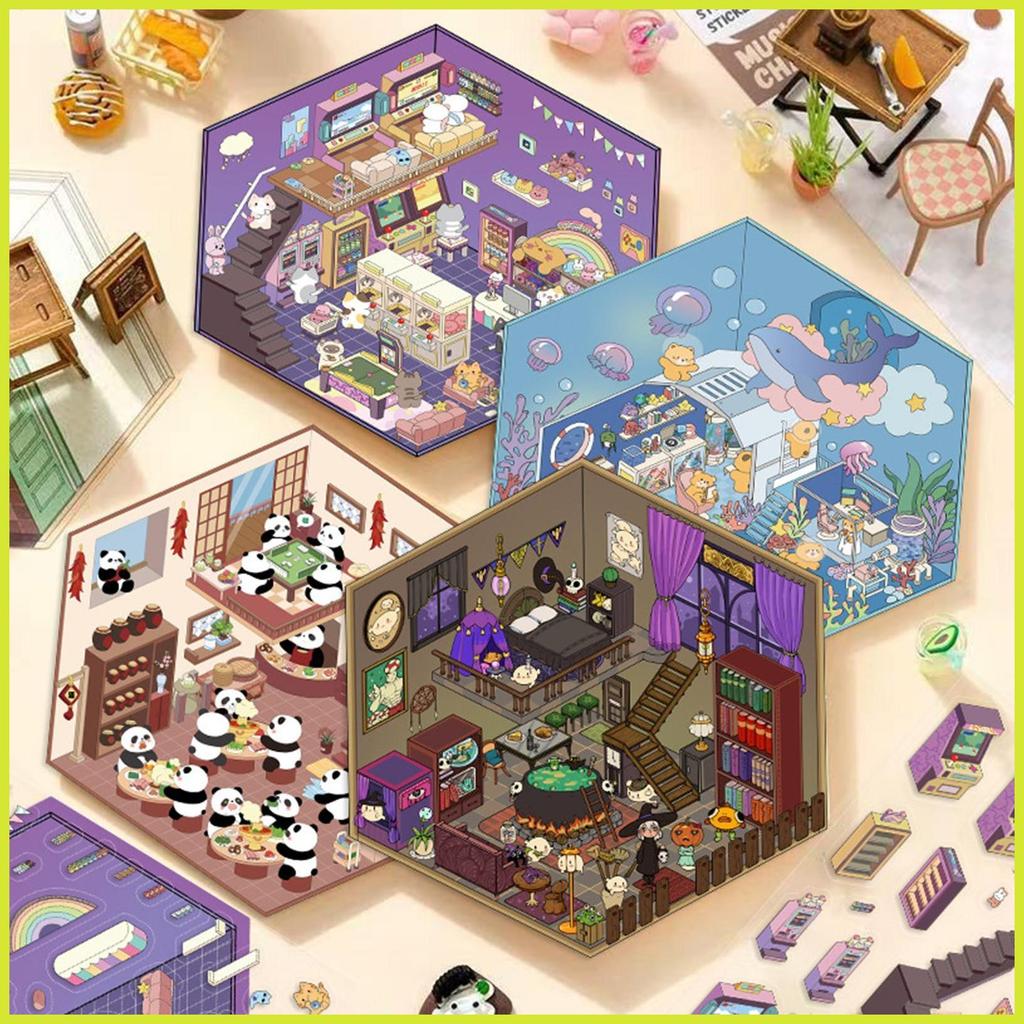 Isometric สติกเกอร์ 3D Handcraft Room Decals Creative การ์ตูนสัตว์ Decals Make Your Own Room สติกเกอ