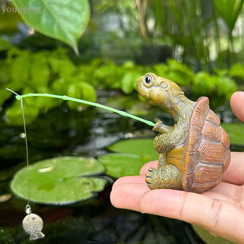 [ที่] เชือกสร้างสรรค์ตกปลาเต่ารูปปั้นน่ารักจําลองเต่าเรซิ่นหุ่นสัตว์ประติมากรรมเครื่องประดับกลางแจ้งบ้านตกแต่งสวนไทย