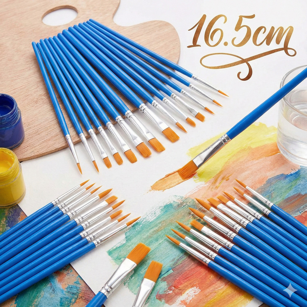 พู่กัน ระบายสี ด้ามน้ำเงิน S0326 หัวกลม หัวแบน สำหรับสีอคริลิค สีน้ำ ขนาด17ซม. แปรงระบายสี