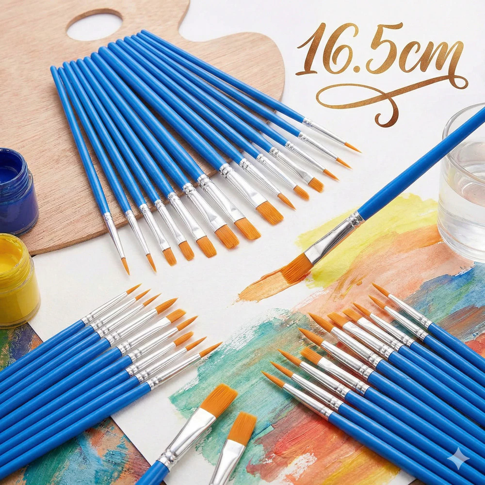 พู่กัน ด้ามน้ำเงิน S0326 หัวกลม/หัวแบน สำหรับสีอคริลิค สีน้ำ