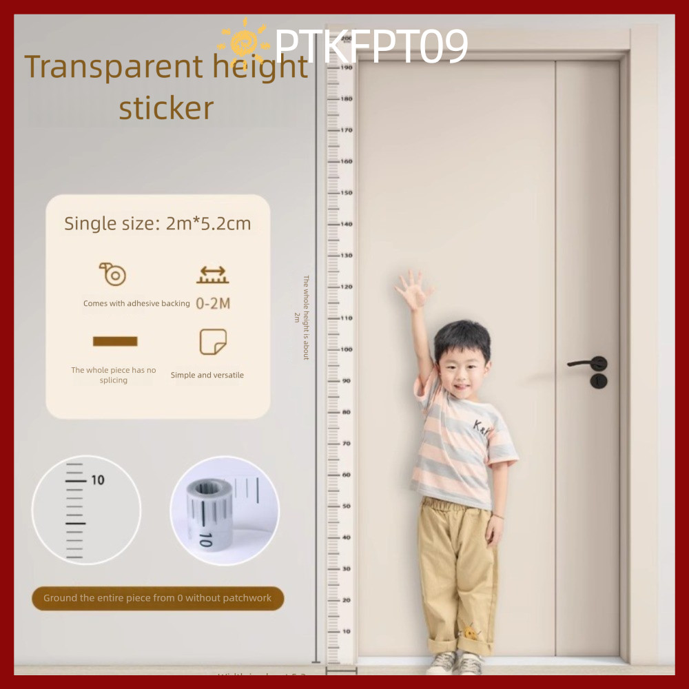 สติกเกอร์วัดส่วนสูงสำหรับเด็กวัยหัดเดิน, กันน้ำและถอดออกได้, มีกาวในตัว, โปร่งใสสูงถึง 2 เมตร