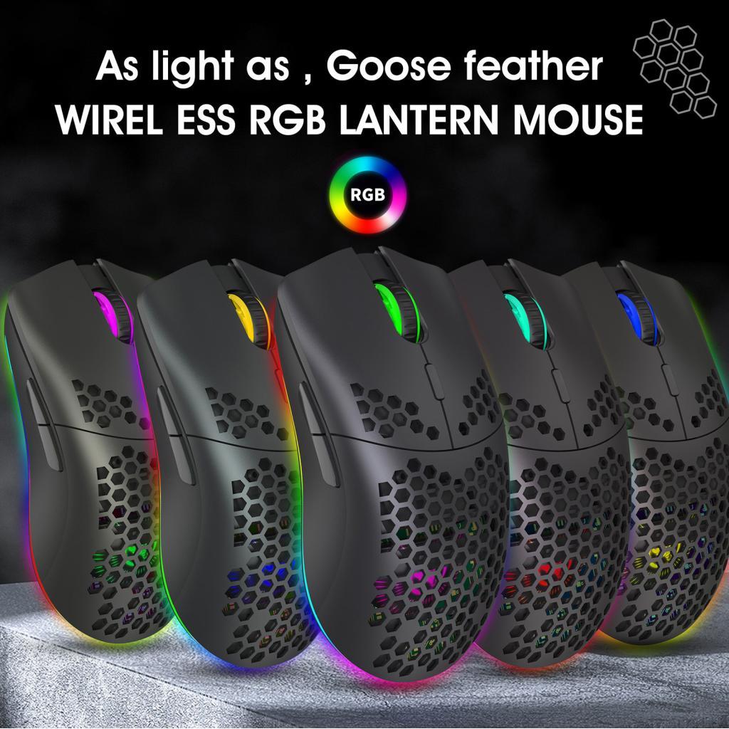 Lemendhk HXSJ T66 RGB 2.4G เมาส์สําหรับเล่นเกมไร้สายชาร์จพร้อมความเร็วการเคลื่อนไหวที่ปรับได้การออกแ