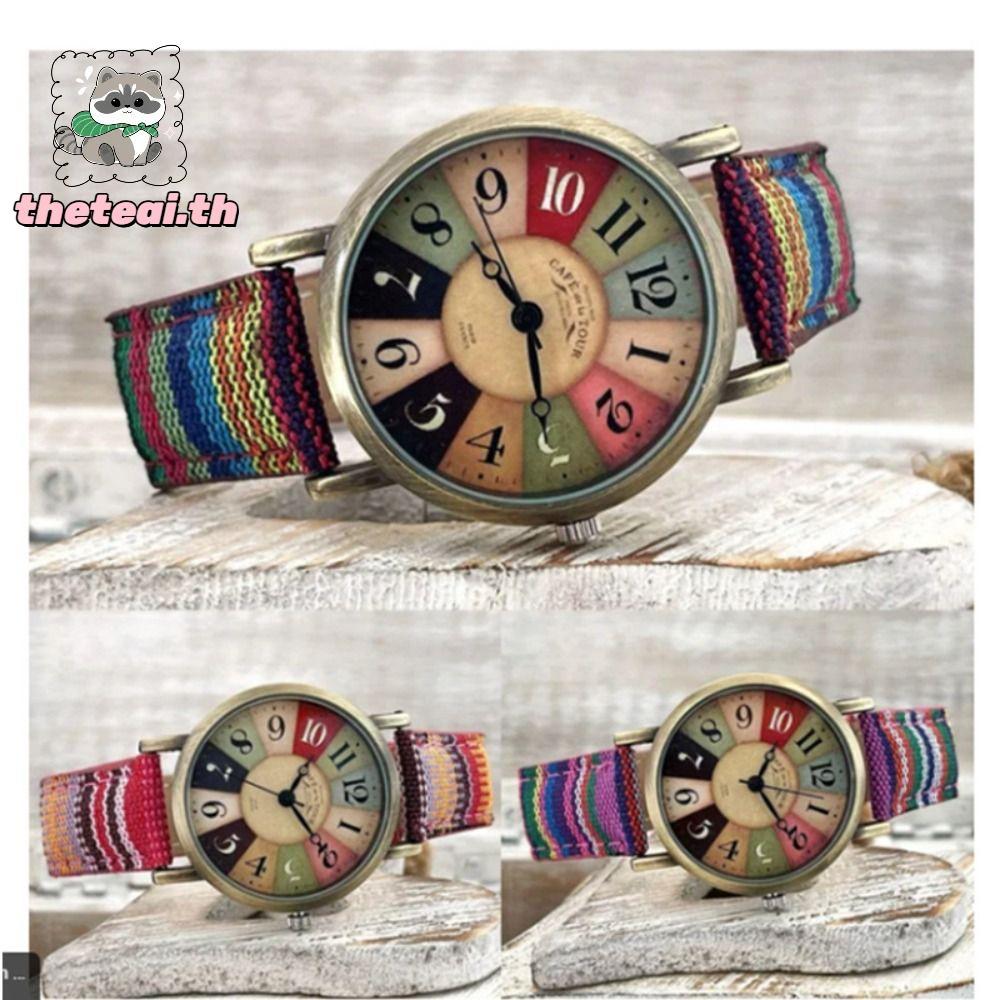 นาฬิกาข้อมือ THETEAI นาฬิกาควอทซ์สไตล์ Boho สไตล์วินเทจ ดีไซน์สีรุ้ง นาฬิกาโบฮีเมียนหลากสี สวมใส่ทุกวัน