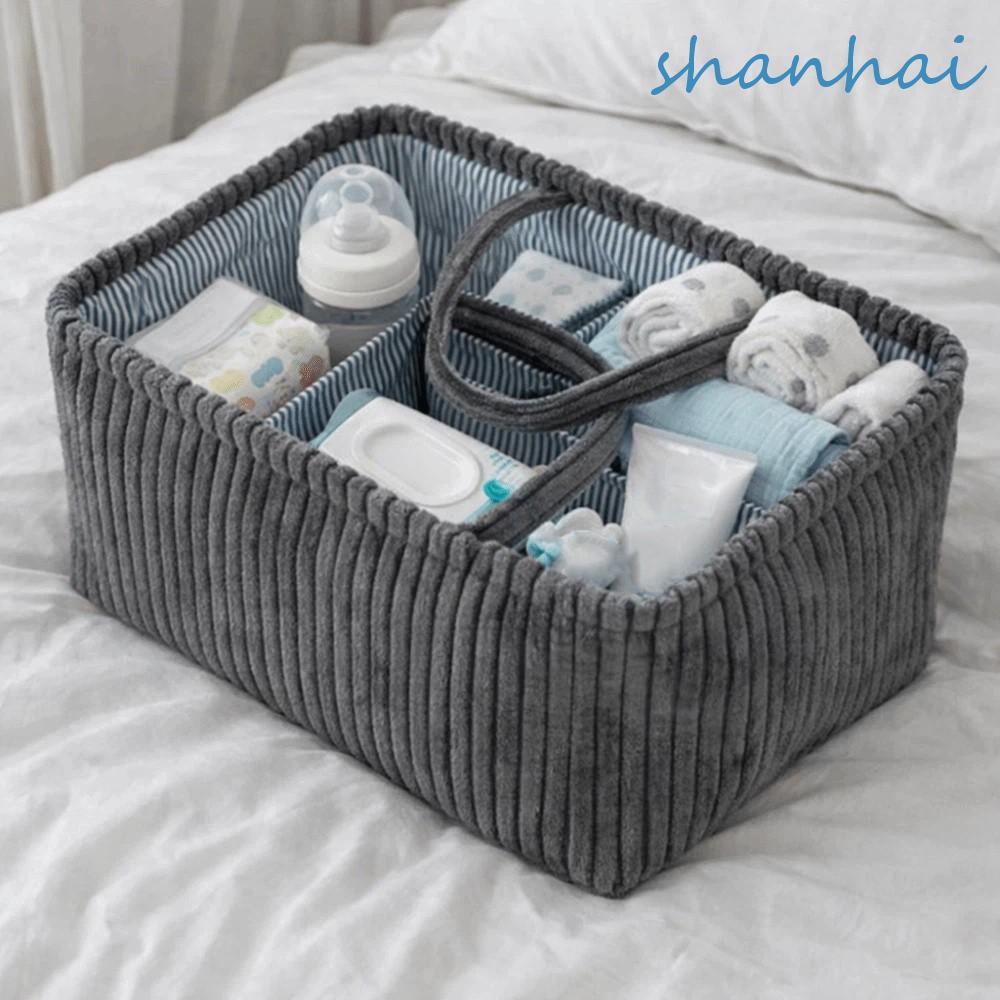 SHANHAI ตะกร้าเก็บช่อง, กระเป๋าผ้าอ้อมเด็กสีทึบผ้า, แบบพกพาพร้อมที่จับกระเป๋าแม่ความจุขนาดใหญ่สําหรับบ้าน