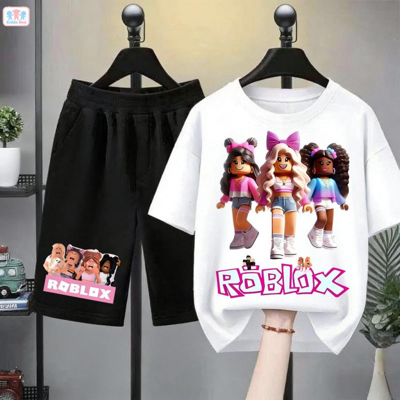 kids เสื้อยืดเด็ก Skins Roblox สีชมพู ทรงโอเวอร์ไซส์ ผ้าคอตตอนเนื้อนุ่ม 8 สี เสื้อยืดแขนสั้นเด็กผู้หญิง ป้องกันกา