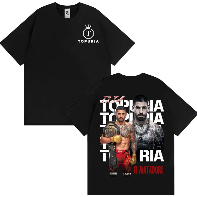 จํากัดเสื้อยืดกราฟิกย้อนยุค Ilia Topuria El Matador สําหรับชาย Harajuku Cool เสื้อยืดขนาดใหญ่ผู้ชายเ