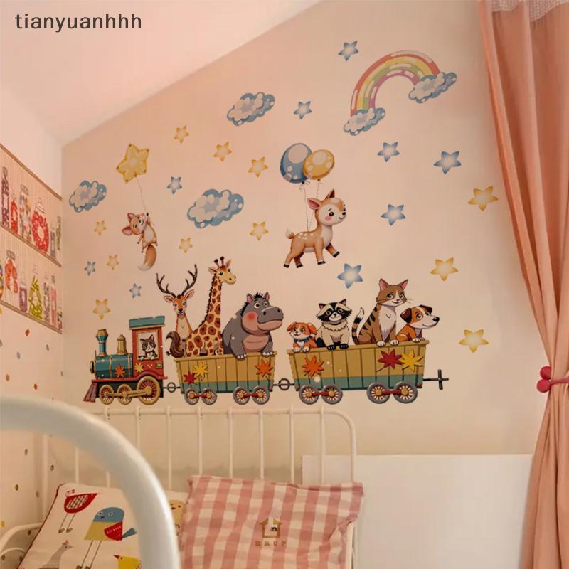 Tianyuanhhh การ์ตูนสัตว์รถไฟ Wall Stier ที่ถอดออกได้ PVC ตกแต่งผนังสําหรับเนอสเซอรี่ห้องนอนเด็กตกแต่