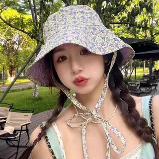 Miss_J พร้อมส่งจากกทม🎀หมวกปีกกว้างกันแดดสไตล์ญี่ปุ่นแบบกลับด้านได้สำหรับผู้หญิง ปี 2026 พิมพ์ลายดอกไม้สุดน่ารักและหวาน