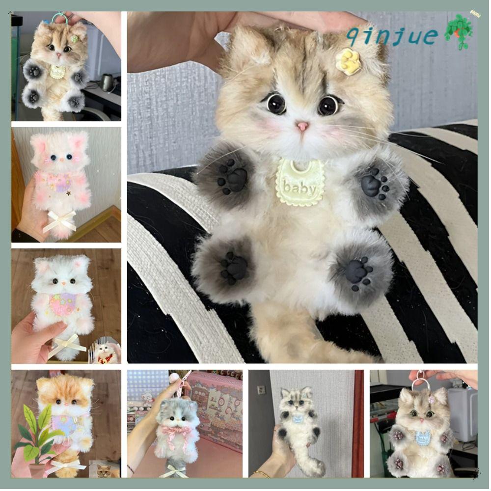 QINJUE แพ็คเกจวัสดุ DIY, พวงกุญแจ Handmade Twisty Stick จี้แมวน้อย, ของขวัญ Plush Twist Bar ตุ๊กตาลูกแมวของเล่น