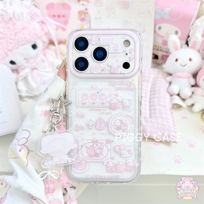 เหมาะสำหรับ IPhone 17 11 13 16 12 14 15 Pro Max X XR XSMax 7 8 14 Plus เคสโทรศัพท์ลายแมวน่ารัก My Melody ประดับกลิตเตอร์
