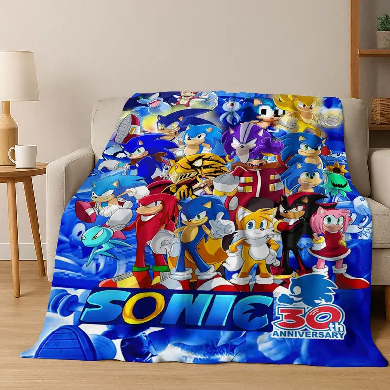 คลาสสิก S-Sonic การ์ตูนเกม Flannel ผ้าห่มนุ่มอุ่นโยนผ้าห่มสําหรับเตียงห้องนอนห้องนั่งเล่น Travel Picnic Office ของขวัญเด็ก