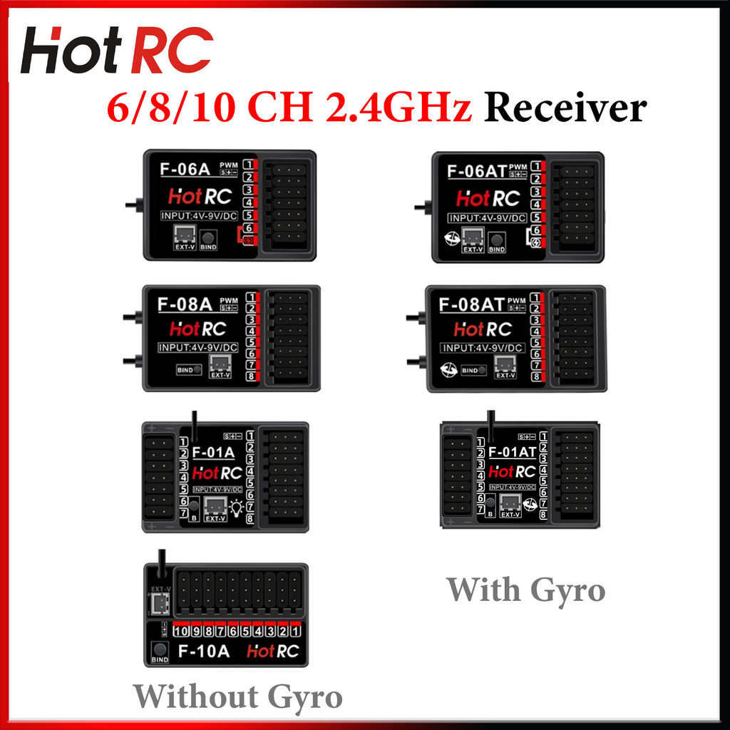 Hotrc 4/6/8/10 ช่อง 2.4GHz F-08A F-10A F-06AT F-08AT F-01AT Gyro Receiver สําหรับ RC รถเรือเครื่องบินถังหุ่นยนต์เครื่องส่งสัญญาณ