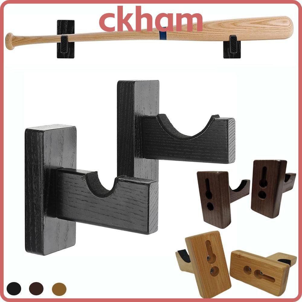 CKHAM 2 ชิ้น Hockey Stick Stand, สกรูซอฟท์บอลค้างคาวเบสบอลผู้ถือค้างคาว,ทนทานไม้แบบพกพาจอแสดงผล Rack Bracket Wall Mount แขวน