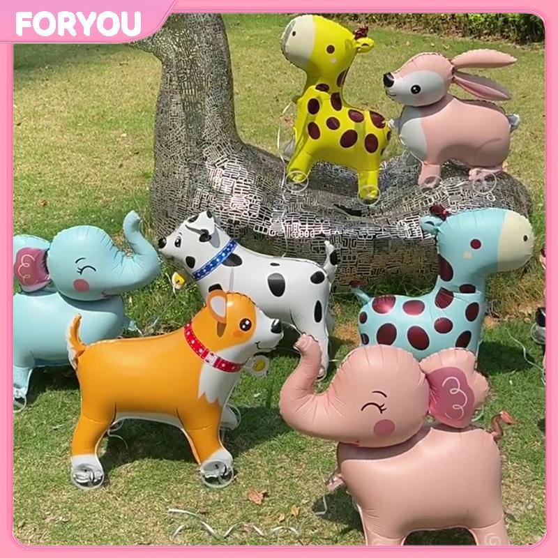 FORYOU 4D การ์ตูนฟอยล์บอลลูนช้างขาตั้งเดินบอลลูนล้อสําหรับเด็กวันเกิดตกแต่ง Baby Shower null
