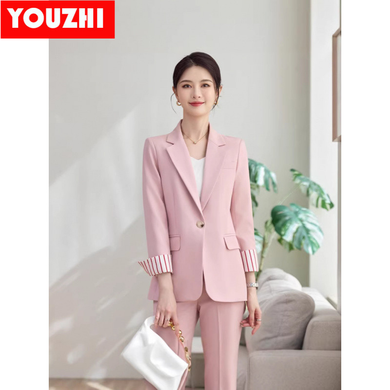 ชุดสํานักงานผู้หญิง Blazer Jacket คุณภาพสูง Professional แขนยาวเสื้อและกางเกง 2 ชิ้นชุดธุรกิจสุภาพสต