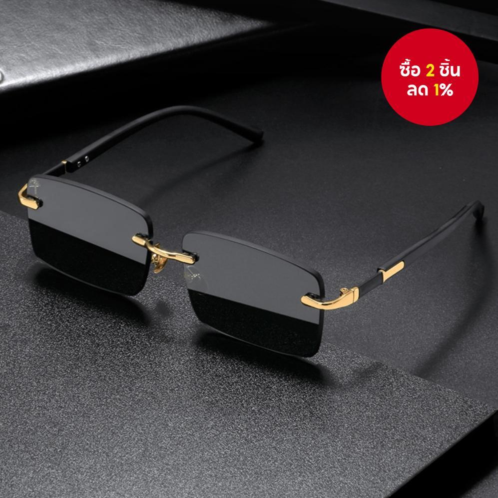 Retro Frameless สี่เหลี่ยมผืนผ้า Su nglasses - เลนส์ใสสีลูกกวาดสําหรับผู้หญิงและผู้ชาย